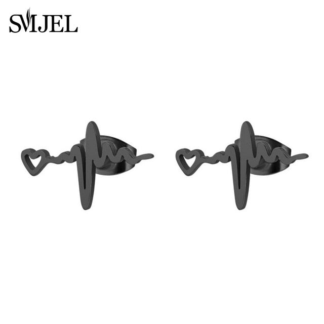 SMJEL Stainless Steel Earrings Mickey Women Men Hip hop Black Star Moon Stud Earring Fashion Jewelry Best Gift for Friend Girl