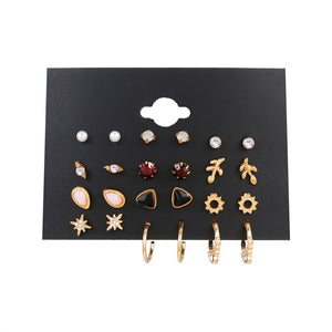 EN 12 Pairs Flower Women'S Earrings Set Pearl Crystal Stud Earrings Boho Geometric Tassel Earrings For Women 2020 Jewelry Gift