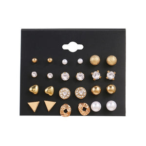 EN 12 Pairs Flower Women'S Earrings Set Pearl Crystal Stud Earrings Boho Geometric Tassel Earrings For Women 2020 Jewelry Gift