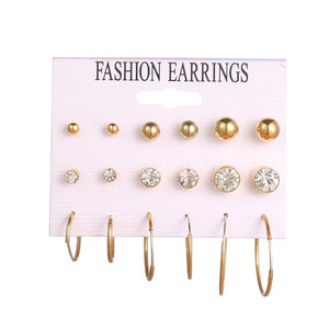 EN 12 Pairs Flower Women'S Earrings Set Pearl Crystal Stud Earrings Boho Geometric Tassel Earrings For Women 2020 Jewelry Gift